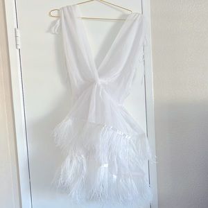 Dana Foley NYC Two Tier Feather Dress in White Size Small